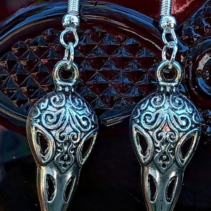 Raven Earrings, Crow Dangle Earrings, Silvertone Raven Dangles, Silvertone Crow Dangles, Gothic Raven Earrings, The Raven Earrings