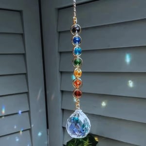 Chakra Crystal Suncatcher – Rainbow Hanging Prism with Healing Gemstones