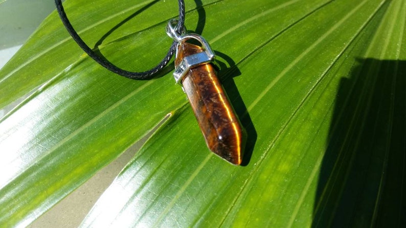 Tigers Eye Crystal point, Tigers Eye Pendant, Crystal, Chakra point necklace, hippie crystal point, pentacle charm, goddess charm, Strength