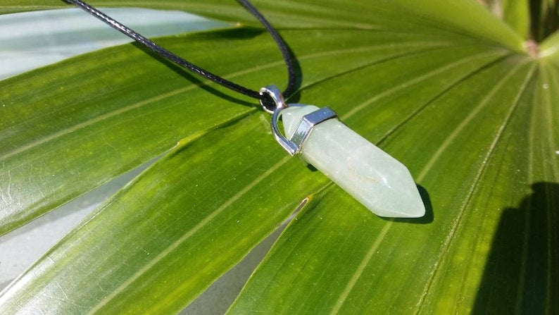 Jade Crystal point, Jade Crystal, Chakra point necklace, calming crystals, hippie crystal point, pentacle charm, goddess charm, lucky charm