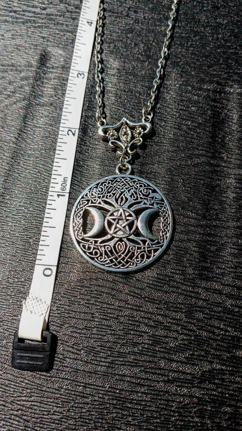 Triple Moon Amulet, Goddess Pendant, Triple Moon Protection, Pentacle Amulet, Celtic Pagan Amulet, Norse Amulet, Yggdrasil Amulet