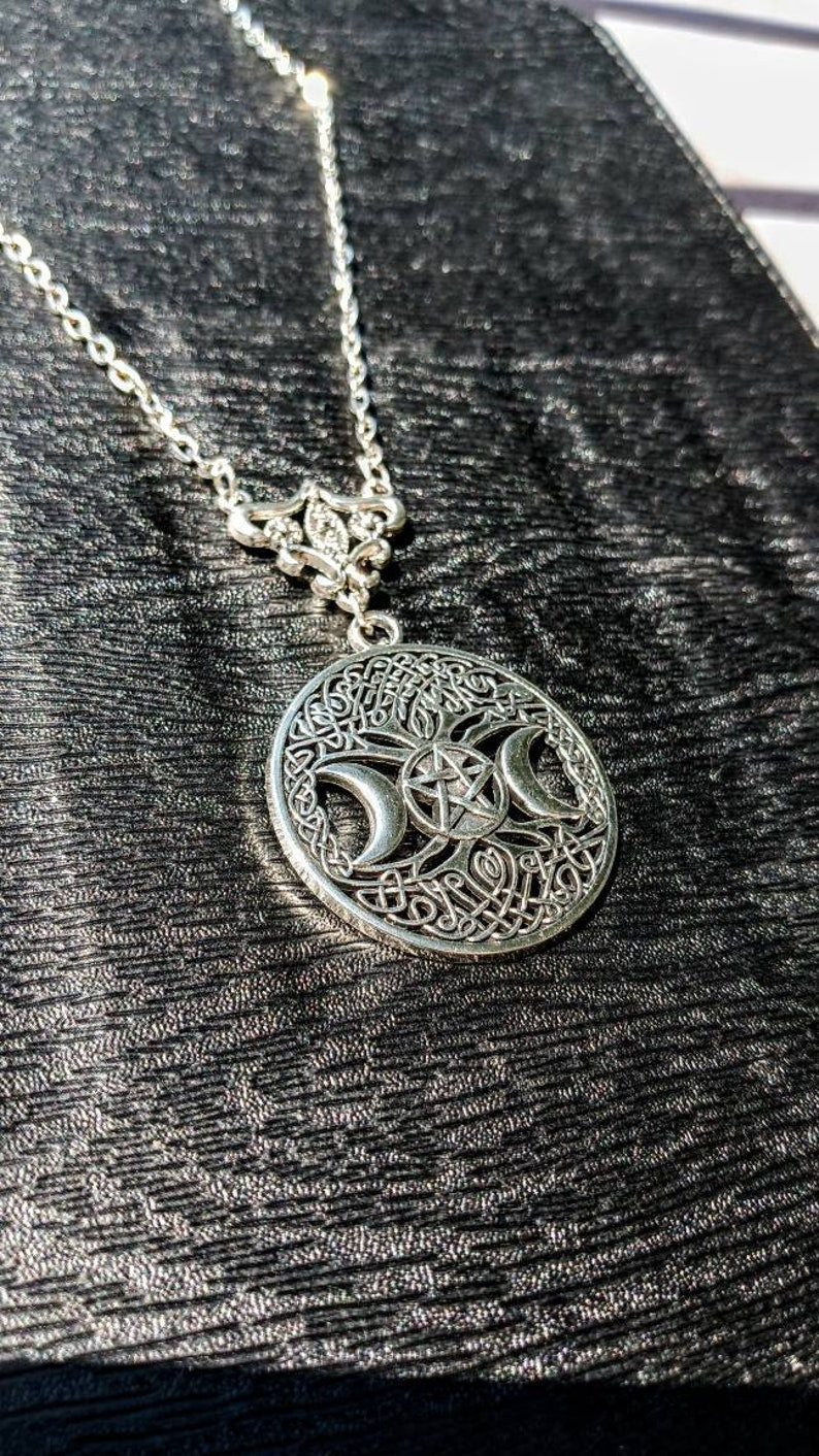 Triple Moon Amulet, Goddess Pendant, Triple Moon Protection, Pentacle Amulet, Celtic Pagan Amulet, Norse Amulet, Yggdrasil Amulet