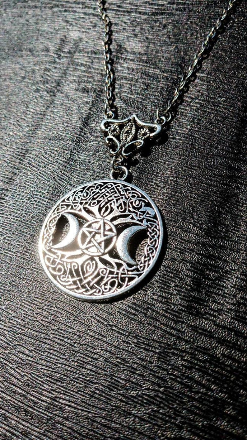 Triple Moon Amulet, Goddess Pendant, Triple Moon Protection, Pentacle Amulet, Celtic Pagan Amulet, Norse Amulet, Yggdrasil Amulet