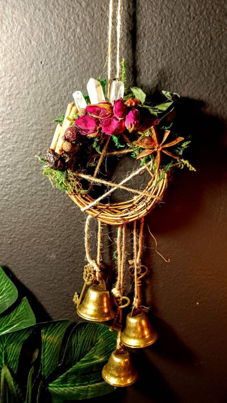 Witch Bells, Witch Wreath, Witches Bells, Pentacle & Herbs, Crystals and Herbs Wreath, Hecate's Keys Wreath, Protection Amulet, Home Amulet