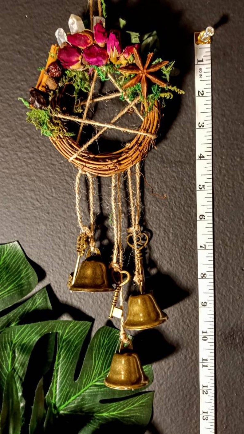Witch Bells, Witch Wreath, Witches Bells, Pentacle & Herbs, Crystals and Herbs Wreath, Hecate's Keys Wreath, Protection Amulet, Home Amulet