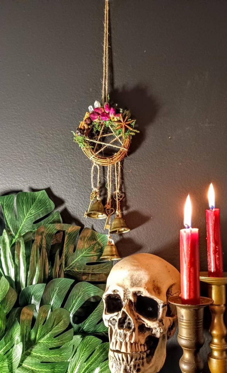 Witch Bells, Witch Wreath, Witches Bells, Pentacle & Herbs, Crystals and Herbs Wreath, Hecate's Keys Wreath, Protection Amulet, Home Amulet