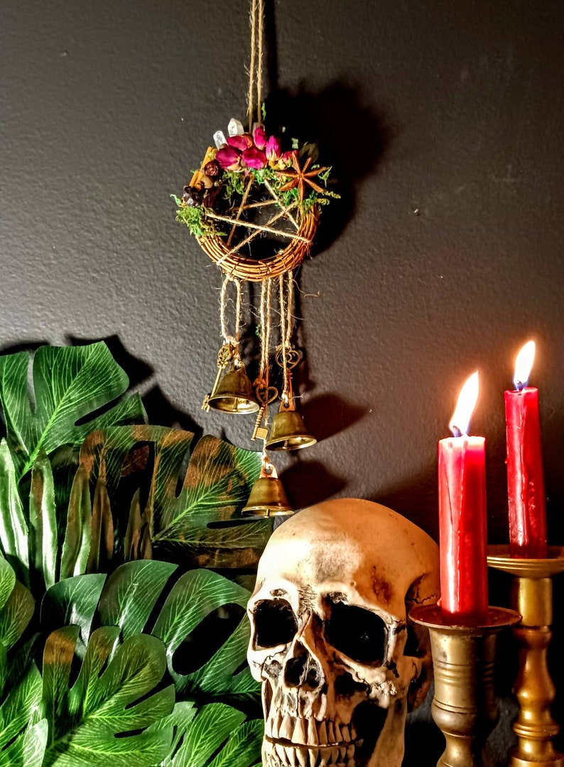 Witch Bells, Witch Wreath, Witches Bells, Pentacle & Herbs, Crystals and Herbs Wreath, Hecate's Keys Wreath, Protection Amulet, Home Amulet