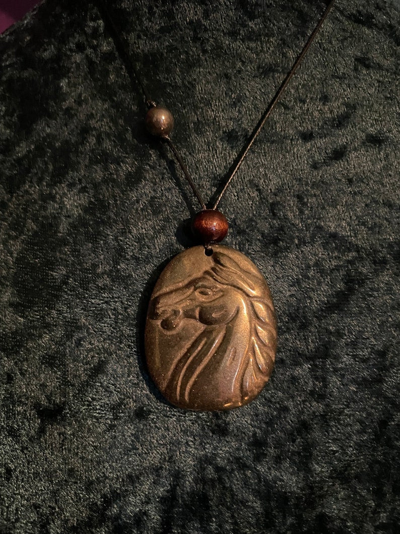 Epona Horse Goddess Carved Pyrite Necklace