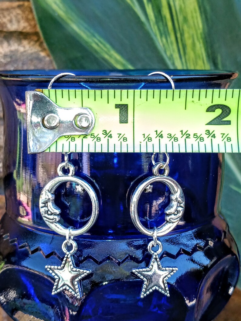 Moon & Star Earrings, Celestial Dangle Earrings, Silvertone Moon, Silvertone Moon Dangles, Man in the Moon Dangles, Celestial Earrings