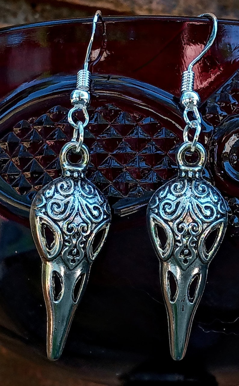 Raven Earrings, Crow Dangle Earrings, Silvertone Raven Dangles, Silvertone Crow Dangles, Gothic Raven Earrings, The Raven Earrings