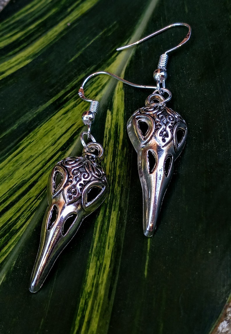 Raven Earrings, Crow Dangle Earrings, Silvertone Raven Dangles, Silvertone Crow Dangles, Gothic Raven Earrings, The Raven Earrings