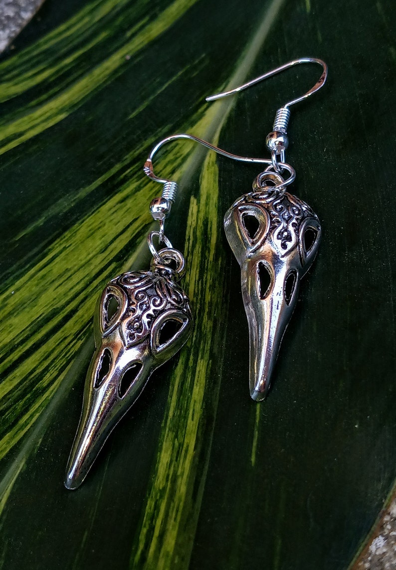 Raven Earrings, Crow Dangle Earrings, Silvertone Raven Dangles, Silvertone Crow Dangles, Gothic Raven Earrings, The Raven Earrings
