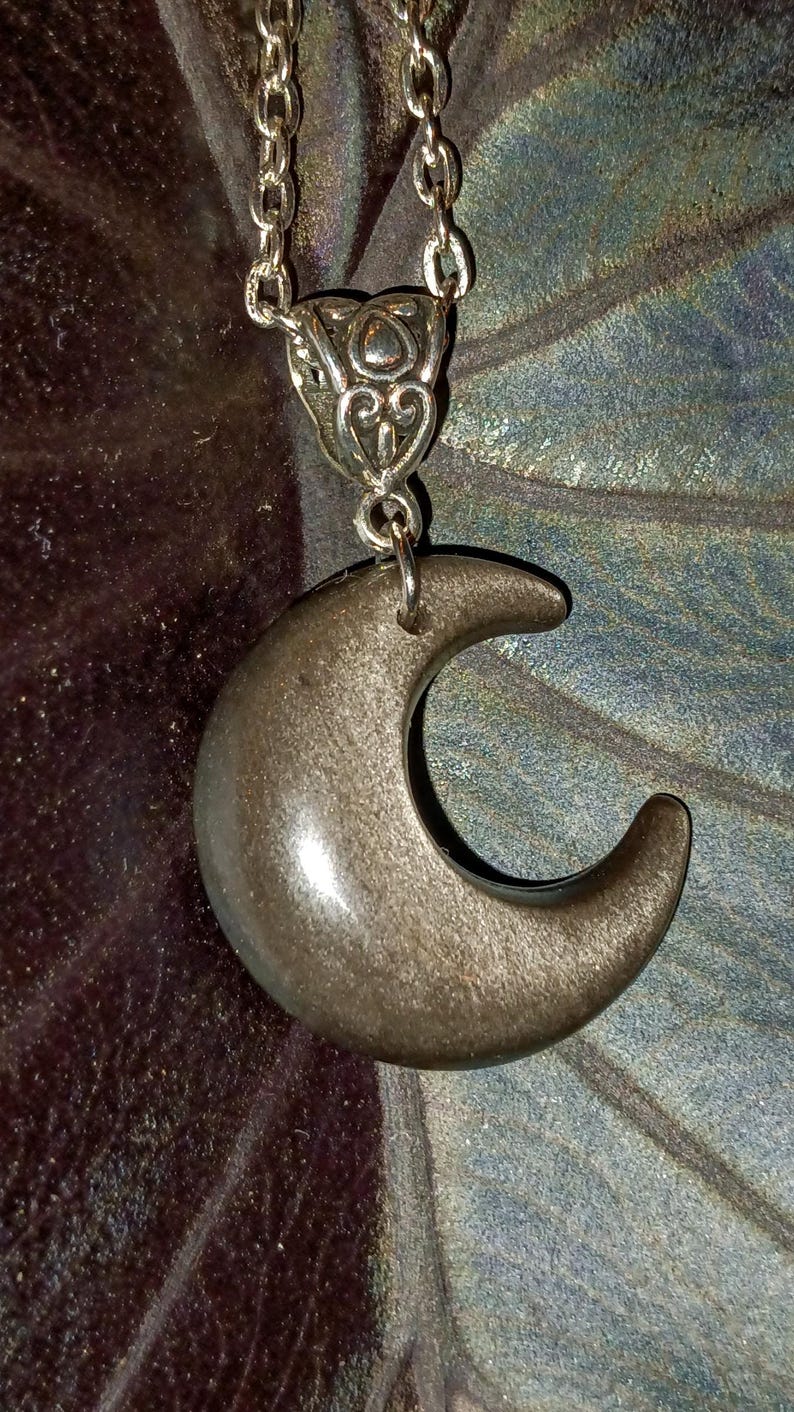 Silver Obsidian Moon, Obsidian Moon Pendant, Moon Pendant, Moon Amulet, Protection Amulet, Witch Moon Pendant, Goth Moon Pendant, Witch Gift