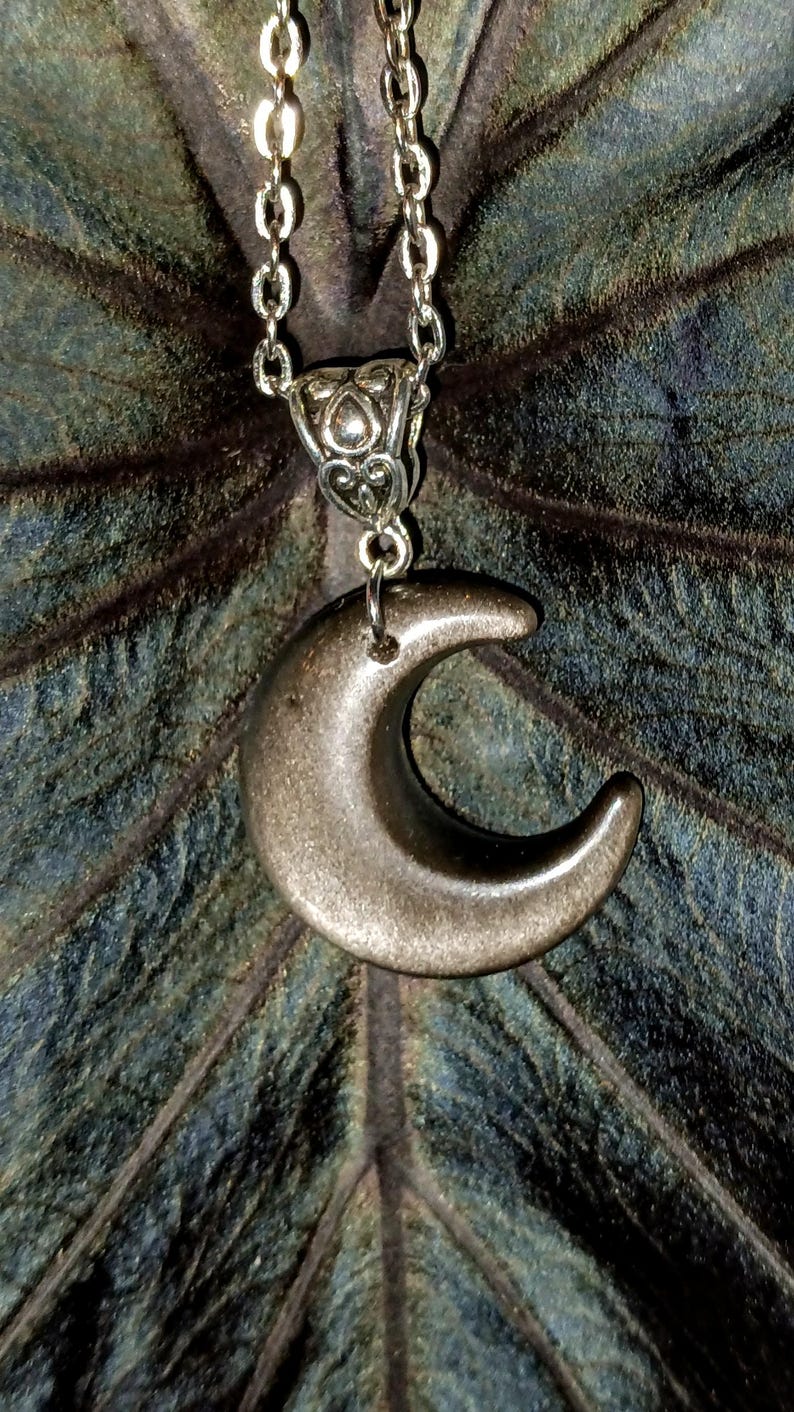 Silver Obsidian Moon, Obsidian Moon Pendant, Moon Pendant, Moon Amulet, Protection Amulet, Witch Moon Pendant, Goth Moon Pendant, Witch Gift