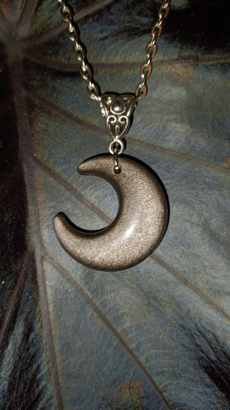 Silver Obsidian Moon, Obsidian Moon Pendant, Moon Pendant, Moon Amulet, Protection Amulet, Witch Moon Pendant, Goth Moon Pendant, Witch Gift