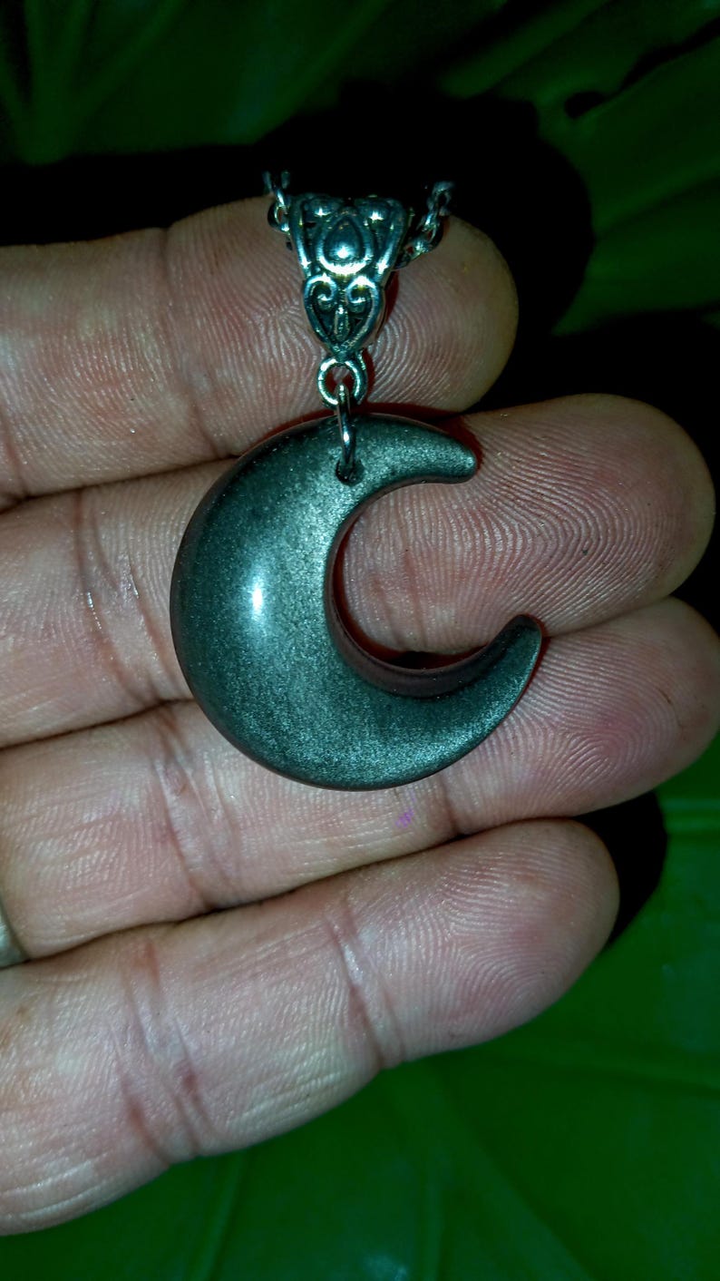 Silver Obsidian Moon, Obsidian Moon Pendant, Moon Pendant, Moon Amulet, Protection Amulet, Witch Moon Pendant, Goth Moon Pendant, Witch Gift