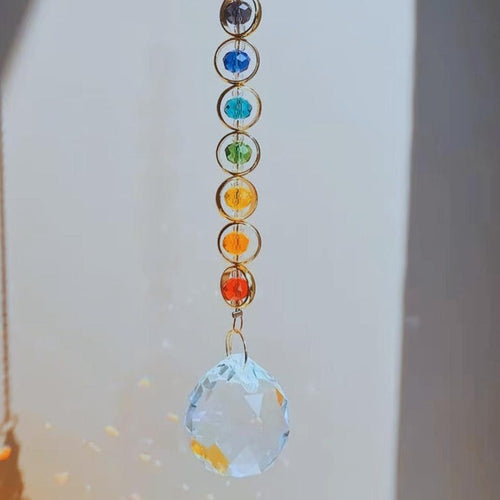 Chakra Crystal Suncatcher – Rainbow Hanging Prism with Healing Gemstones
