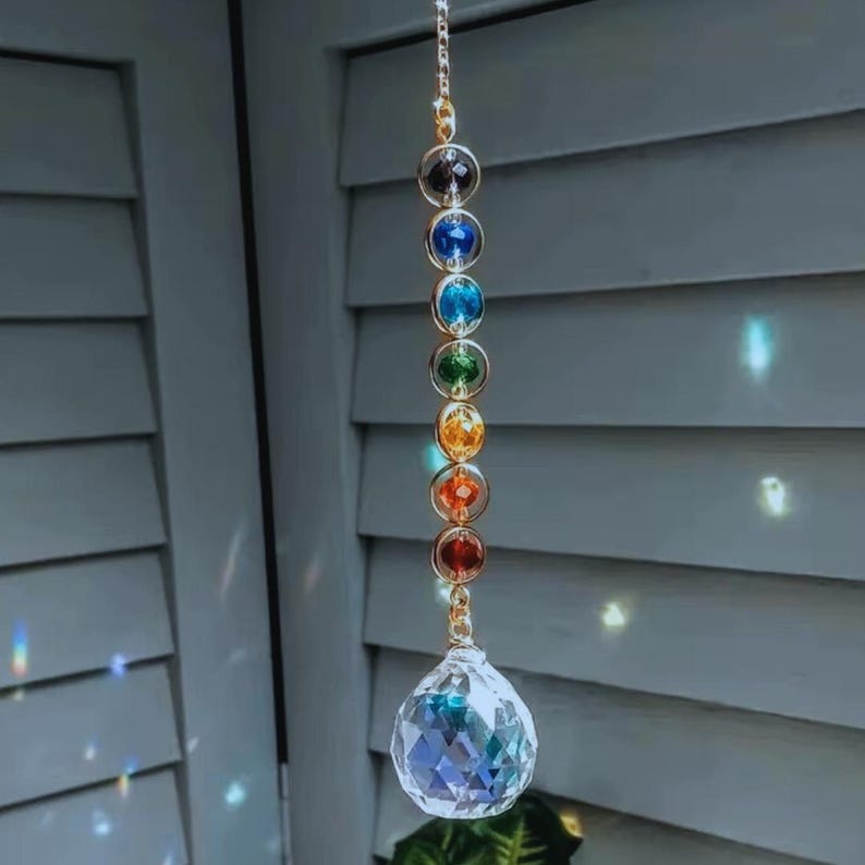 Chakra Crystal Suncatcher – Rainbow Hanging Prism with Healing Gemstones