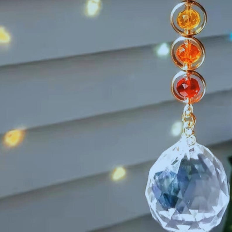 Chakra Crystal Suncatcher – Rainbow Hanging Prism with Healing Gemstones