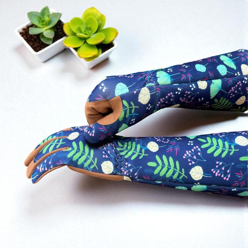 Floral Garden Gloves: Thorn Proof Leather Palm, Long Cuff Protection