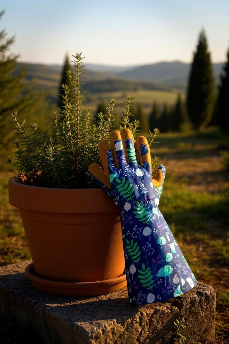 Floral Garden Gloves: Thorn Proof Leather Palm, Long Cuff Protection