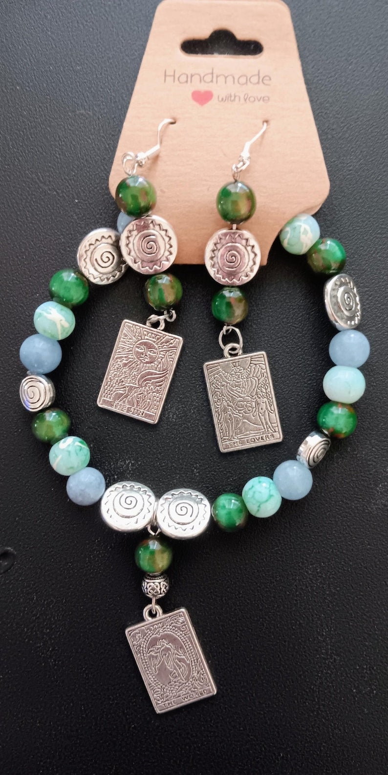 Tarot Card Jewelry Set: Beaded Bracelet and Earrings