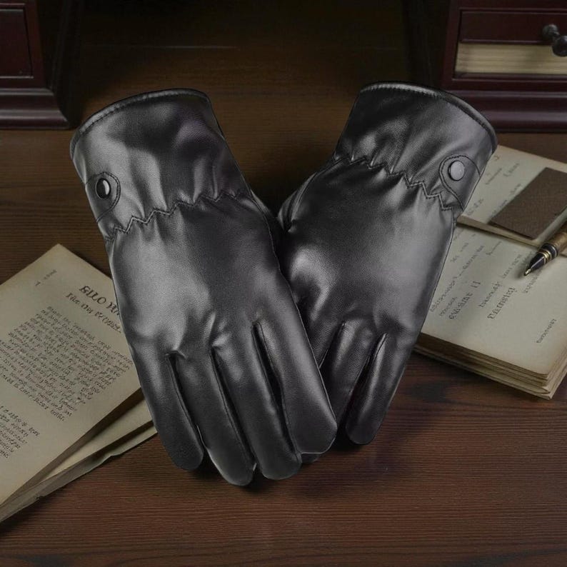 Men’s Black Leather Driving Gloves – Warm Lined Winter Gloves
