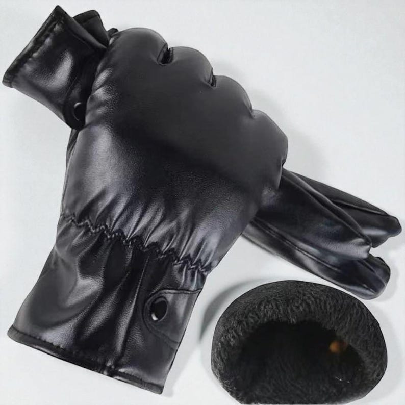 Men’s Black Leather Driving Gloves – Warm Lined Winter Gloves