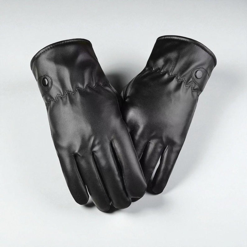 Men’s Black Leather Driving Gloves – Warm Lined Winter Gloves