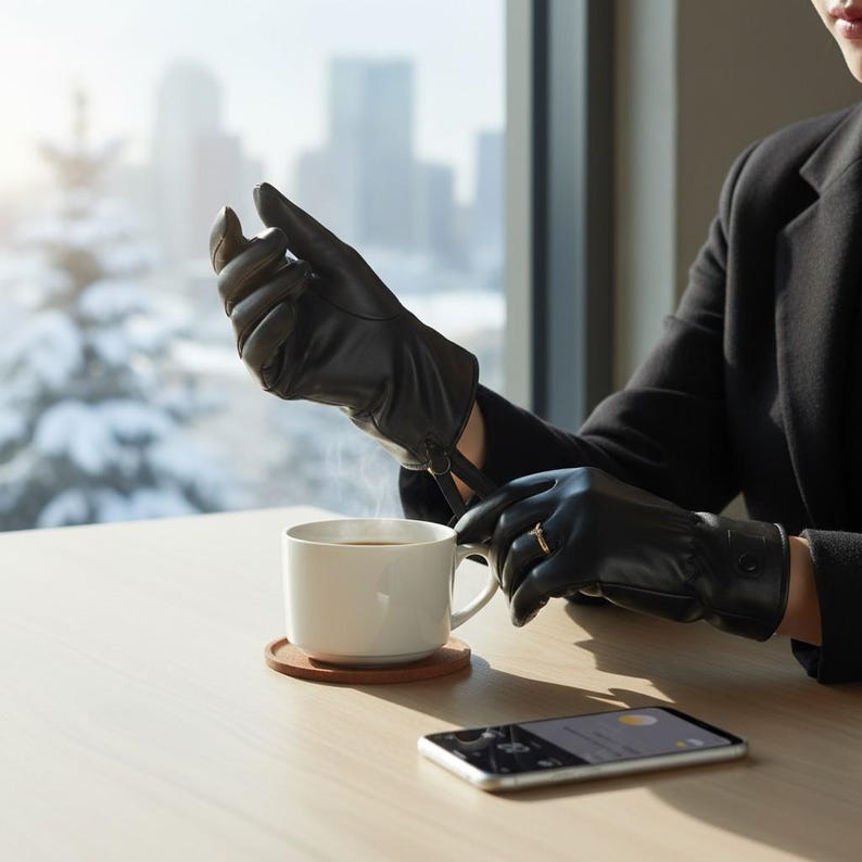 Men’s Black Leather Driving Gloves – Warm Lined Winter Gloves