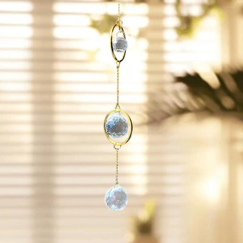 Gold Ring Triple Crystal Ball Suncatcher, Modern Rainbow Maker Window Decor, Home Decor Gift