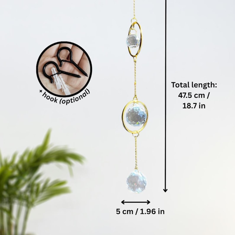 Gold Ring Triple Crystal Ball Suncatcher, Modern Rainbow Maker Window Decor, Home Decor Gift